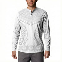 Niue White Sunday Button Sweatshirt Aho Tapu Fanau Hiapo Pattern LT14 - Polynesian Pride