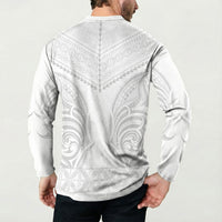 Niue White Sunday Button Sweatshirt Aho Tapu Fanau Hiapo Pattern LT14 - Polynesian Pride