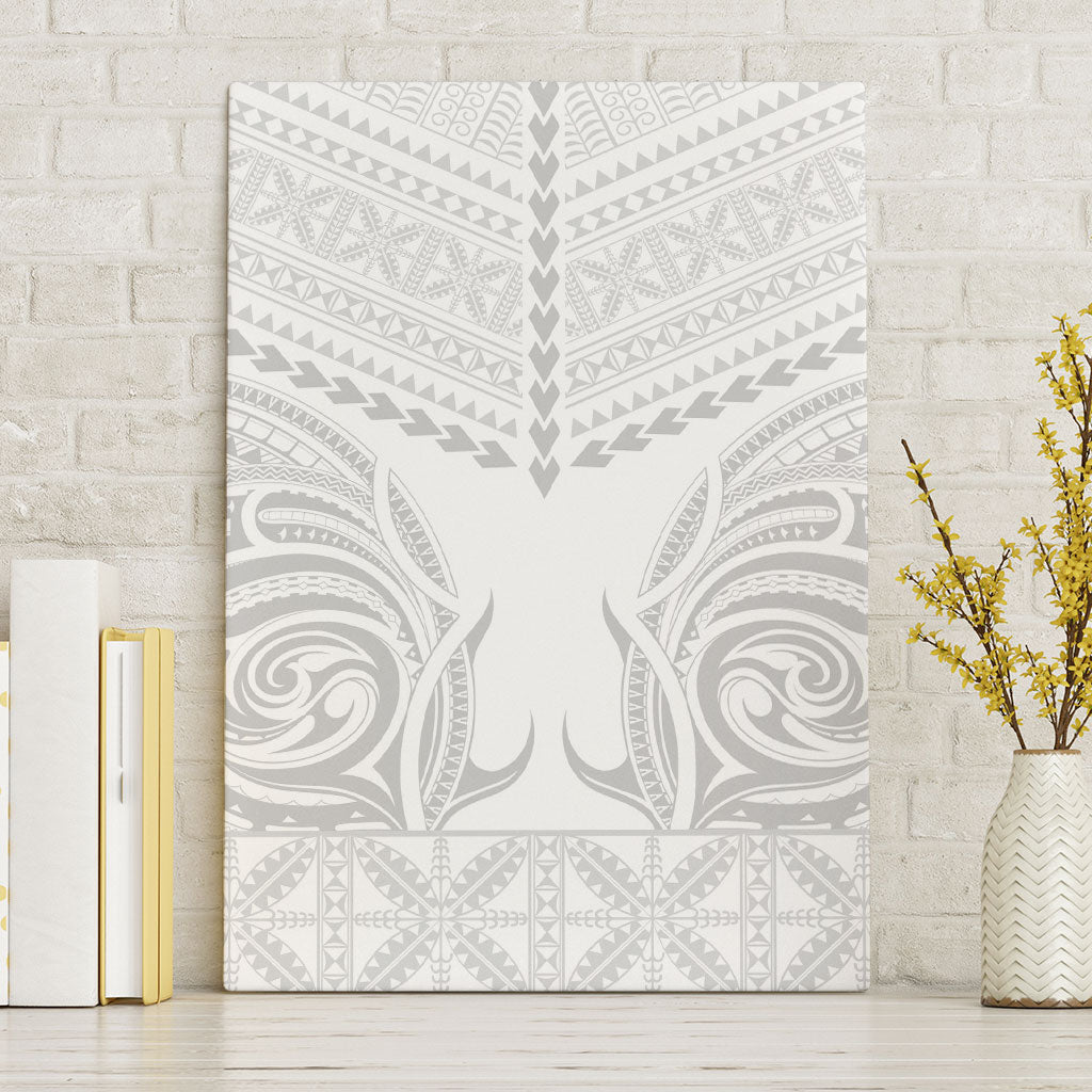 Niue White Sunday Canvas Wall Art Aho Tapu Fanau Hiapo Pattern LT14 Without Frame White - Polynesian Pride