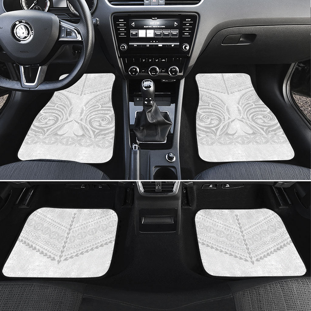 Niue White Sunday Car Mats Aho Tapu Fanau Hiapo Pattern LT14 Set 4pcs White - Polynesian Pride