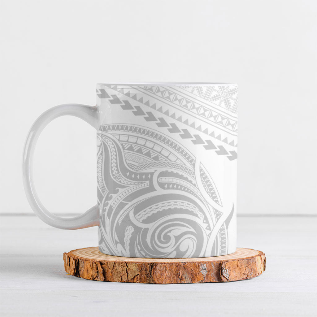 Niue White Sunday Ceramic Mug Aho Tapu Fanau Hiapo Pattern LT14 White - Polynesian Pride