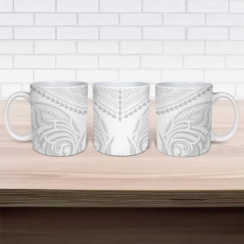 Niue White Sunday Ceramic Mug Aho Tapu Fanau Hiapo Pattern LT14 - Polynesian Pride