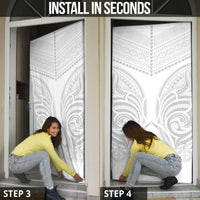 Niue White Sunday Door Cover Aho Tapu Fanau Hiapo Pattern LT14 - Polynesian Pride