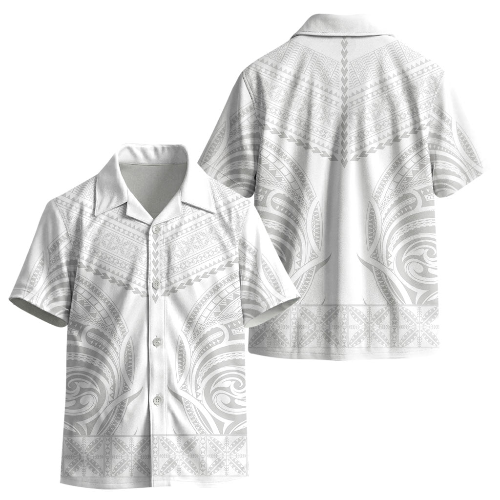Niue White Sunday Kid Hawaiian Shirt Aho Tapu Fanau Hiapo Pattern LT14 - Polynesian Pride