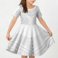 Niue White Sunday Kid Short Sleeve Dress Aho Tapu Fanau Hiapo Pattern LT14 KID White - Polynesian Pride