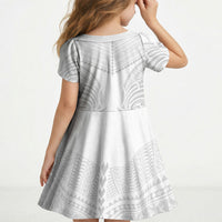 Niue White Sunday Kid Short Sleeve Dress Aho Tapu Fanau Hiapo Pattern LT14 - Polynesian Pride