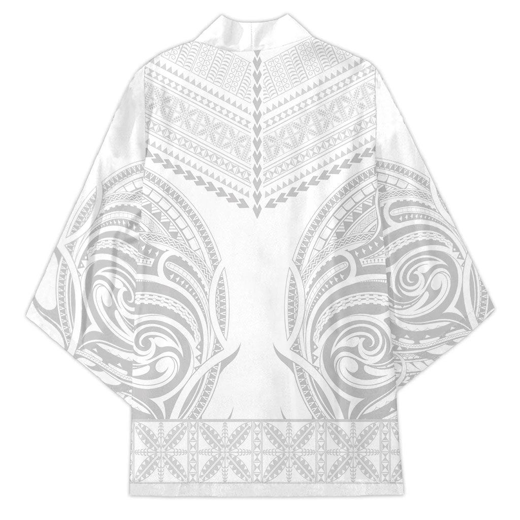 Niue White Sunday Kimono Aho Tapu Fanau Hiapo Pattern LT14 - Polynesian Pride