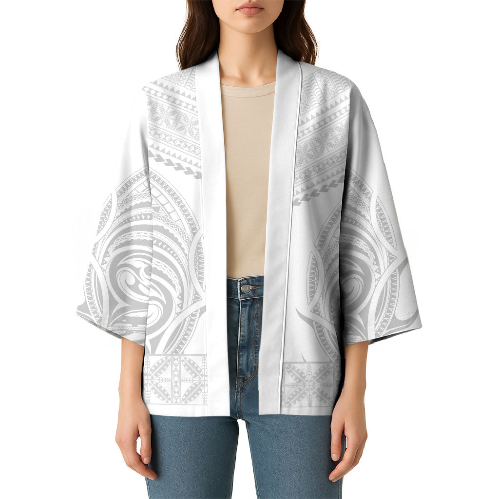 Niue White Sunday Kimono Aho Tapu Fanau Hiapo Pattern LT14 - Polynesian Pride