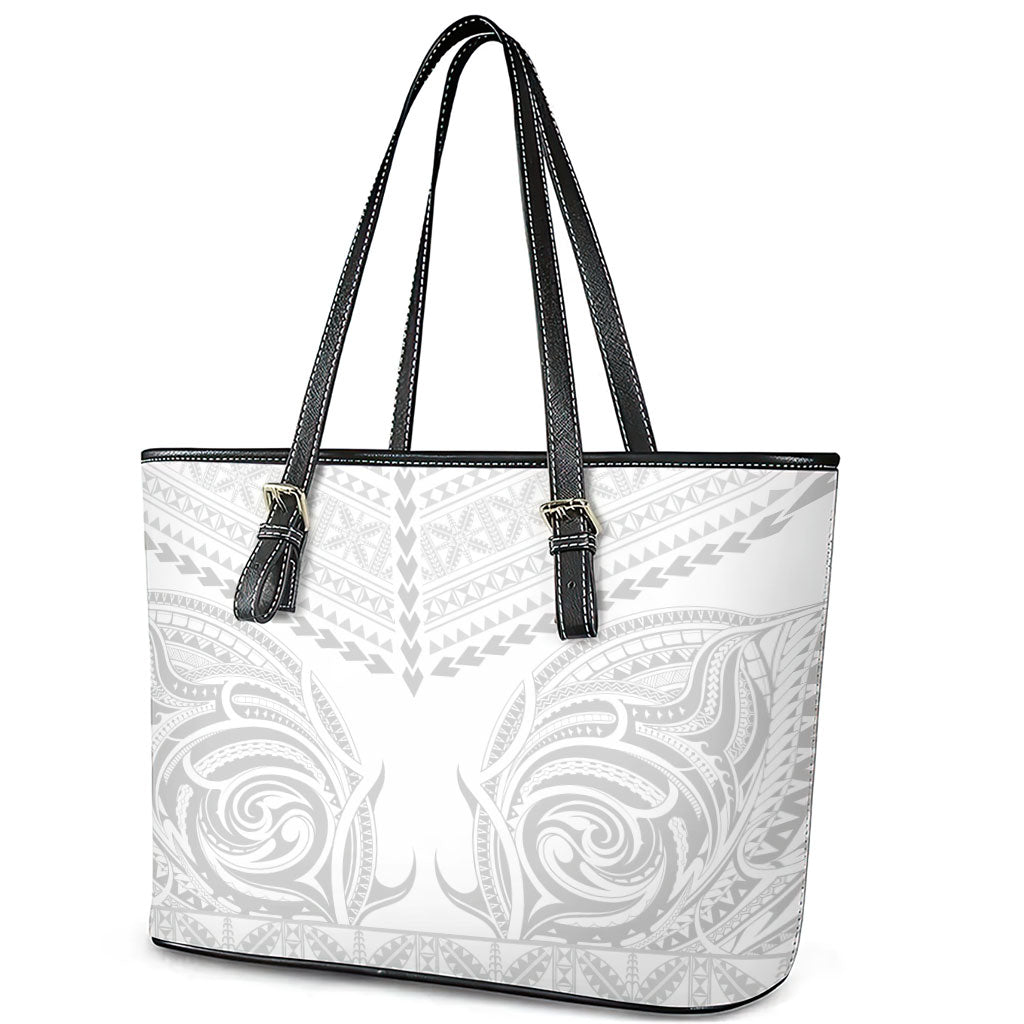 Niue White Sunday Leather Tote Bag Aho Tapu Fanau Hiapo Pattern LT14 - Polynesian Pride