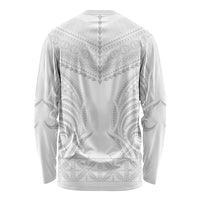 Niue White Sunday Long Sleeve Shirt Aho Tapu Fanau Hiapo Pattern LT14 - Polynesian Pride