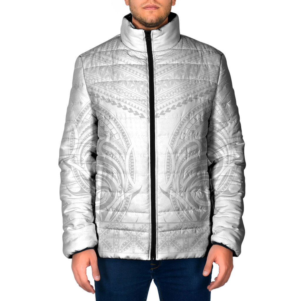Niue White Sunday Padded Jacket Aho Tapu Fanau Hiapo Pattern LT14 Men White - Polynesian Pride