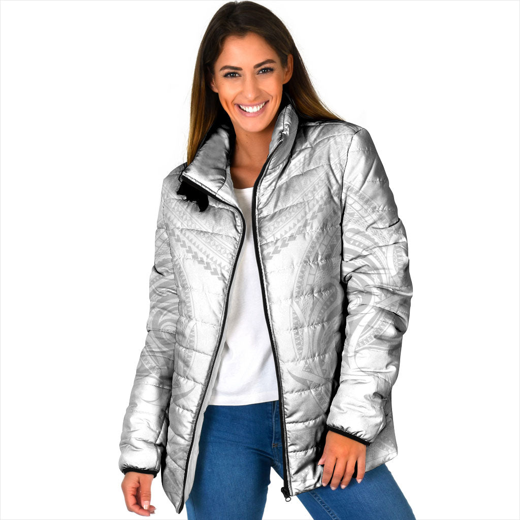 Niue White Sunday Padded Jacket Aho Tapu Fanau Hiapo Pattern LT14 Women White - Polynesian Pride