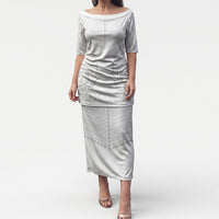 Niue White Sunday Puletasi Aho Tapu Fanau Hiapo Pattern LT14 Long Dress White - Polynesian Pride
