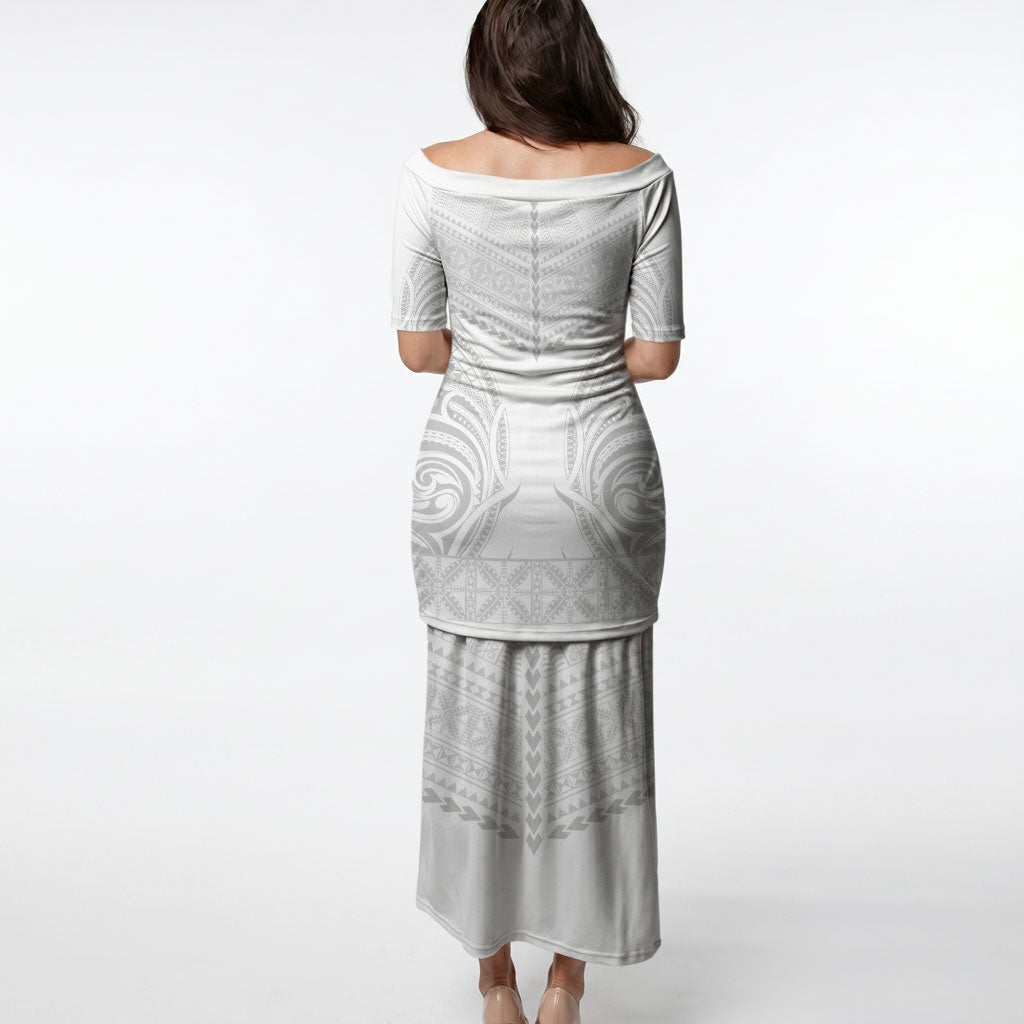 Niue White Sunday Puletasi Aho Tapu Fanau Hiapo Pattern LT14 - Polynesian Pride