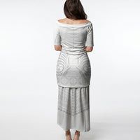 Niue White Sunday Puletasi Aho Tapu Fanau Hiapo Pattern LT14 - Polynesian Pride