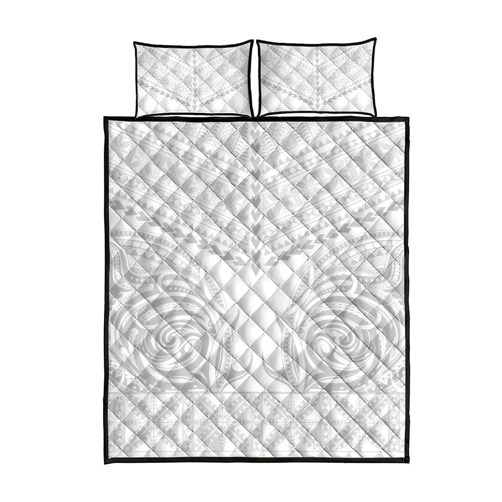 Niue White Sunday Quilt Bed Set Aho Tapu Fanau Hiapo Pattern LT14 - Polynesian Pride