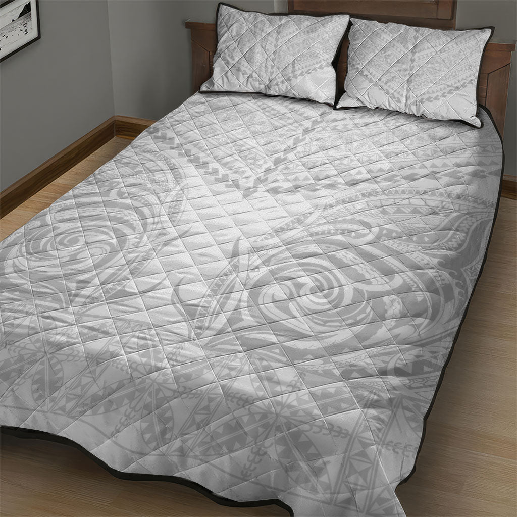 Niue White Sunday Quilt Bed Set Aho Tapu Fanau Hiapo Pattern LT14 - Polynesian Pride