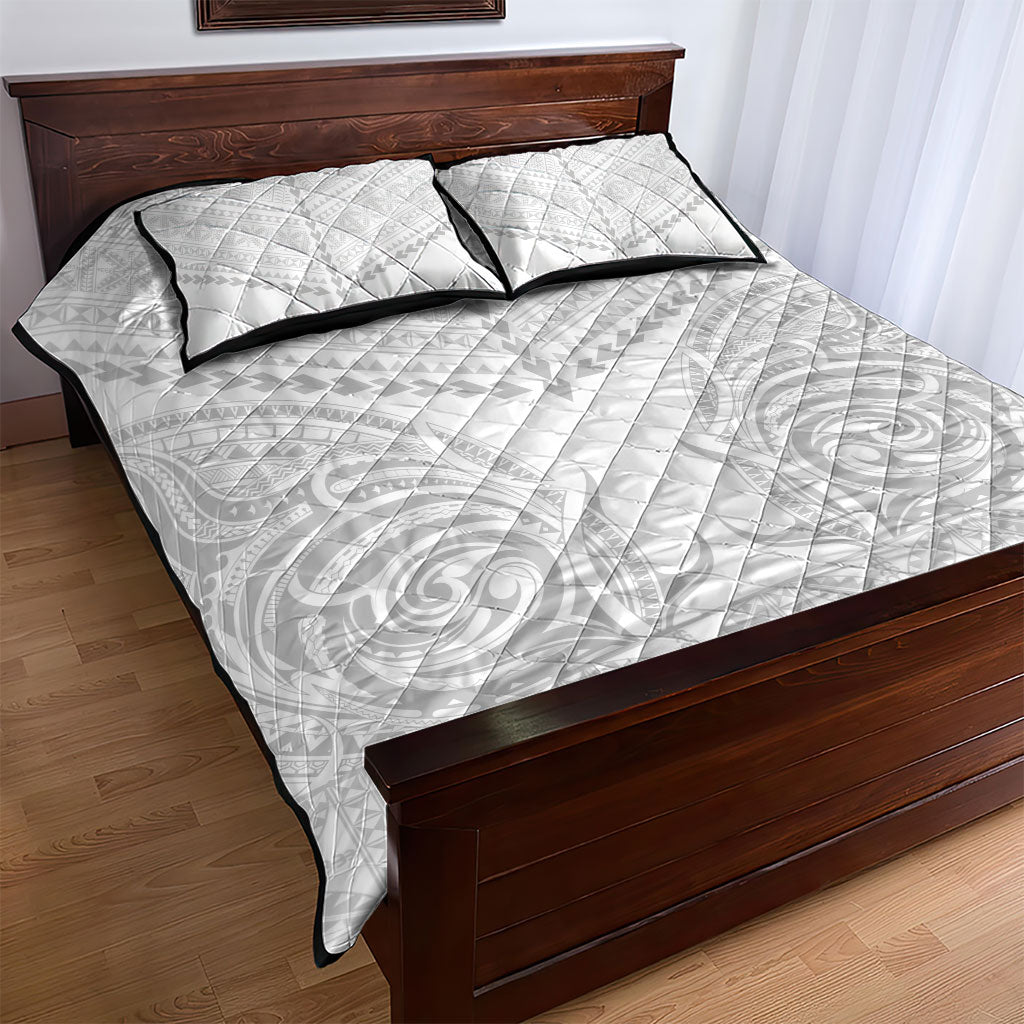 Niue White Sunday Quilt Bed Set Aho Tapu Fanau Hiapo Pattern LT14 - Polynesian Pride