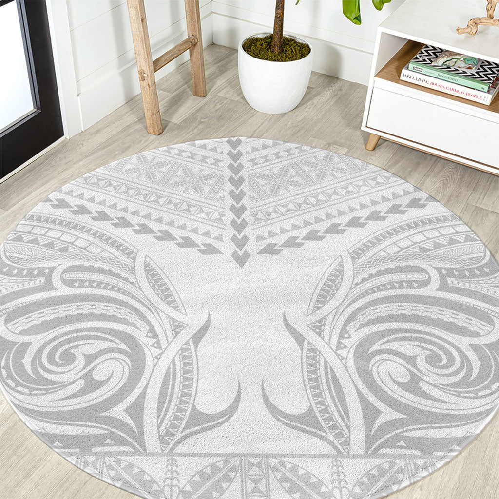 Niue White Sunday Round Carpet Aho Tapu Fanau Hiapo Pattern LT14 White - Polynesian Pride