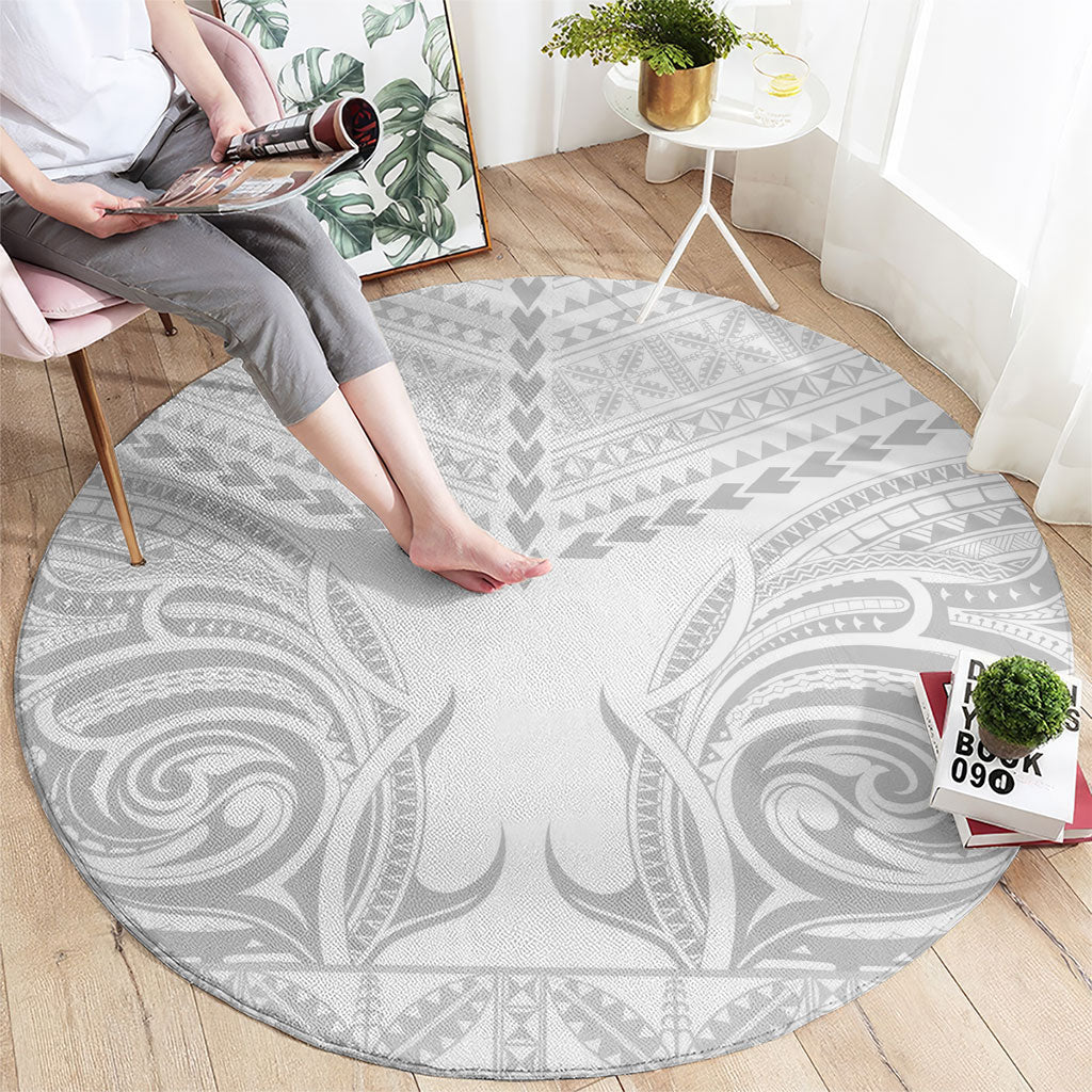 Niue White Sunday Round Carpet Aho Tapu Fanau Hiapo Pattern LT14 - Polynesian Pride