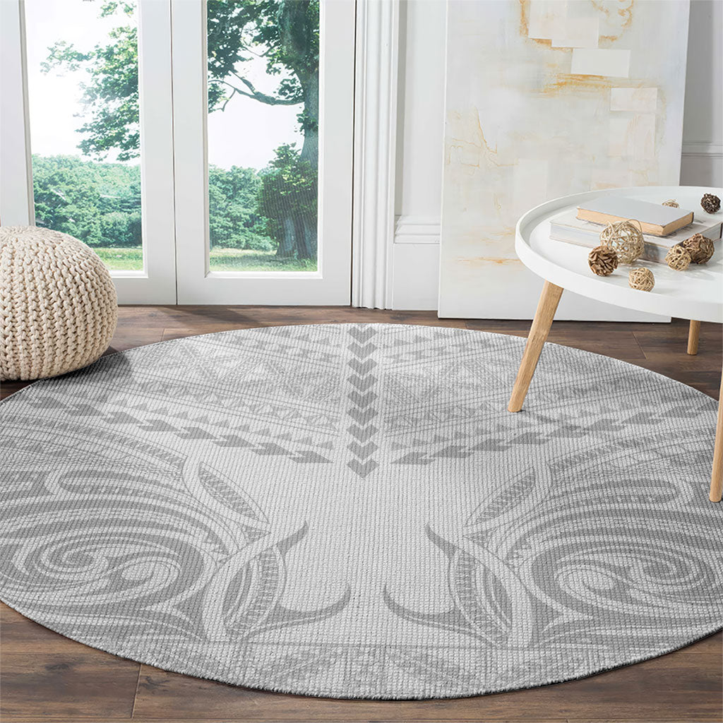 Niue White Sunday Round Carpet Aho Tapu Fanau Hiapo Pattern LT14 - Polynesian Pride