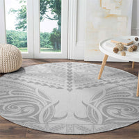 Niue White Sunday Round Carpet Aho Tapu Fanau Hiapo Pattern LT14 - Polynesian Pride