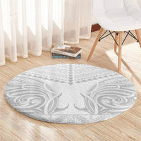 Niue White Sunday Round Carpet Aho Tapu Fanau Hiapo Pattern LT14 - Polynesian Pride