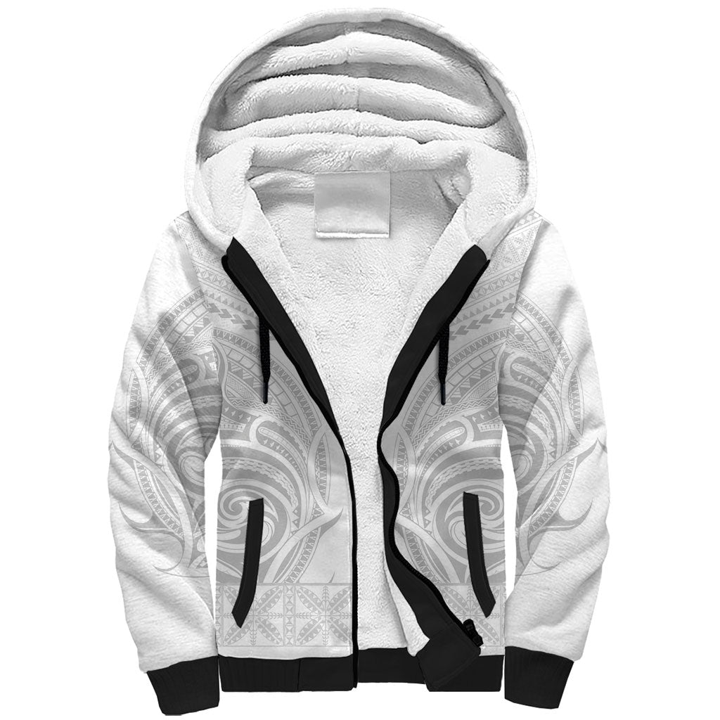 Niue White Sunday Sherpa Hoodie Aho Tapu Fanau Hiapo Pattern LT14 Unisex White - Polynesian Pride