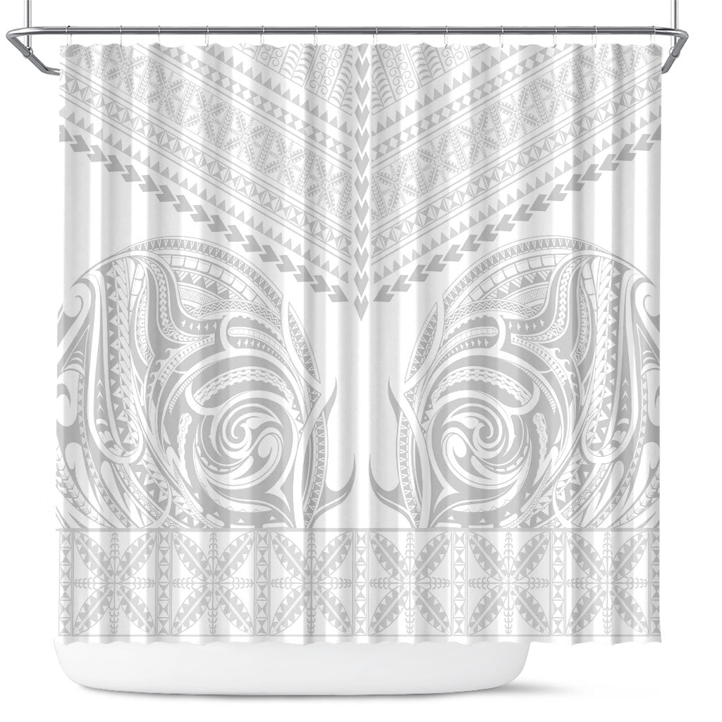 Niue White Sunday Shower Curtain Aho Tapu Fanau Hiapo Pattern LT14 White - Polynesian Pride