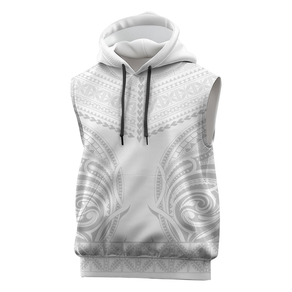 Niue White Sunday Sleeveless Hoodie Aho Tapu Fanau Hiapo Pattern LT14 White - Polynesian Pride