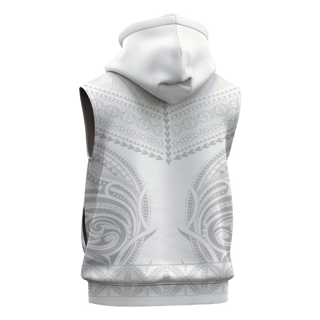 Niue White Sunday Sleeveless Hoodie Aho Tapu Fanau Hiapo Pattern LT14 - Polynesian Pride