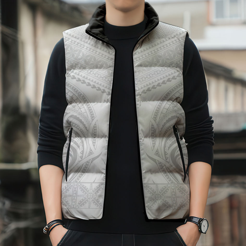 Niue White Sunday Sleeveless Puffer Jacket Aho Tapu Fanau Hiapo Pattern LT14 - Polynesian Pride