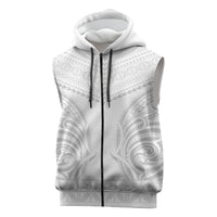 Niue White Sunday Sleeveless Zip Hoodie Aho Tapu Fanau Hiapo Pattern LT14 White - Polynesian Pride