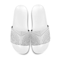 Niue White Sunday Slide Sandals Aho Tapu Fanau Hiapo Pattern LT14 White - Polynesian Pride