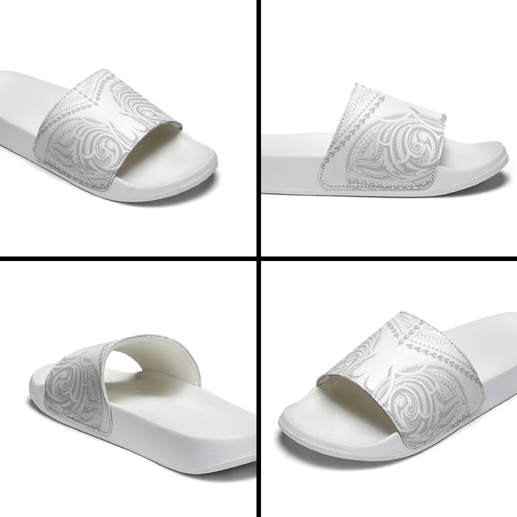 Niue White Sunday Slide Sandals Aho Tapu Fanau Hiapo Pattern LT14 - Polynesian Pride