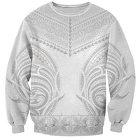 Niue White Sunday Sweatshirt Aho Tapu Fanau Hiapo Pattern LT14 Unisex White - Polynesian Pride
