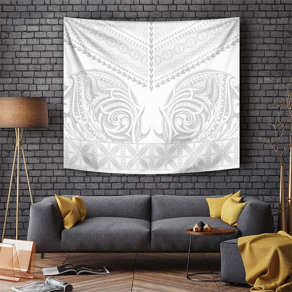 Niue White Sunday Tapestry Aho Tapu Fanau Hiapo Pattern LT14 White - Polynesian Pride