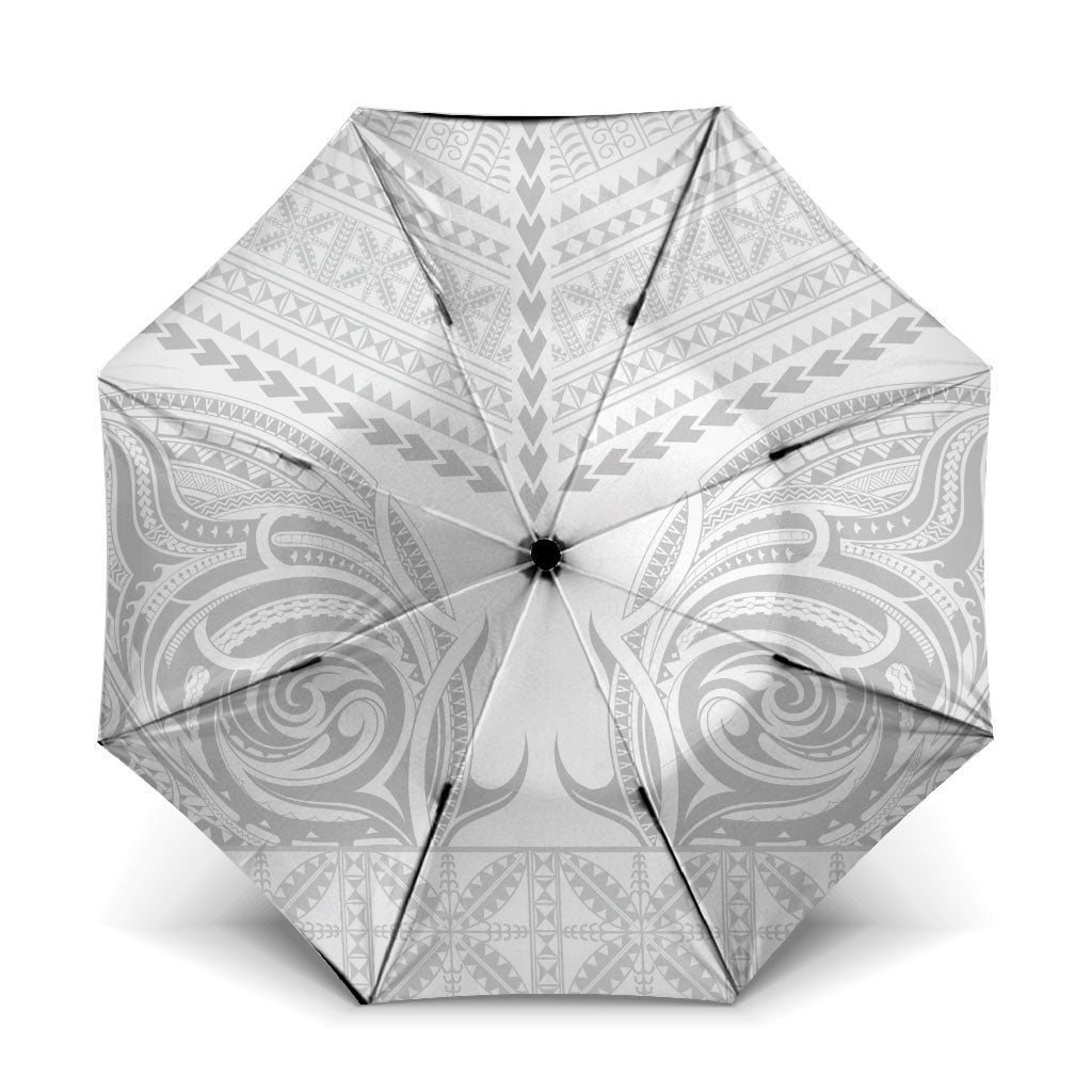 Niue White Sunday Umbrella Aho Tapu Fanau Hiapo Pattern LT14 One Size Folded 11.42 inch Opened Diameter 37.4 inch White - Polynesian Pride