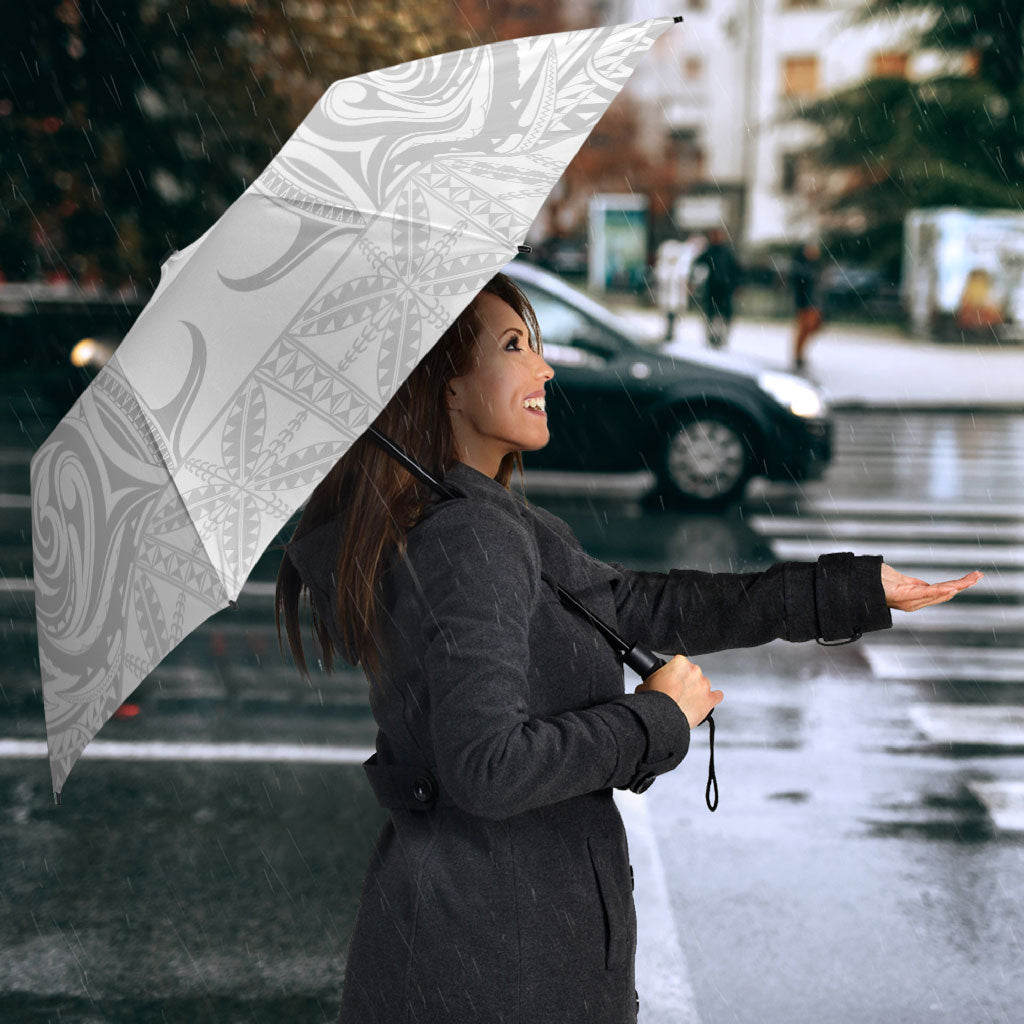 Niue White Sunday Umbrella Aho Tapu Fanau Hiapo Pattern LT14 - Polynesian Pride