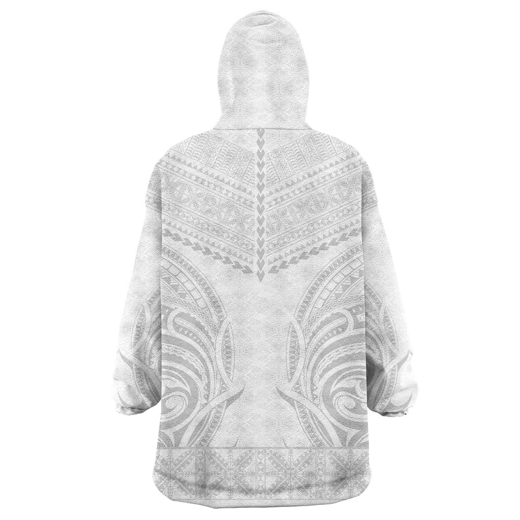 Niue White Sunday Wearable Blanket Hoodie Aho Tapu Fanau Hiapo Pattern LT14 - Polynesian Pride
