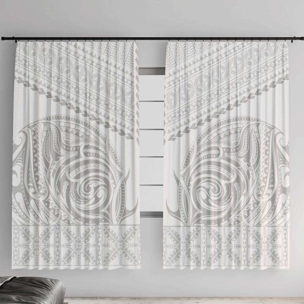 Niue White Sunday Window Curtain Aho Tapu Fanau Hiapo Pattern LT14 With Hooks White - Polynesian Pride