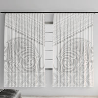 Niue White Sunday Window Curtain Aho Tapu Fanau Hiapo Pattern LT14 With Hooks White - Polynesian Pride