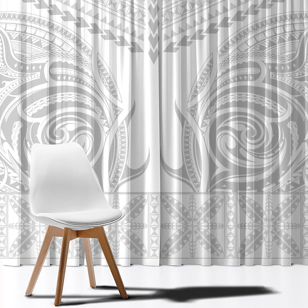 Niue White Sunday Window Curtain Aho Tapu Fanau Hiapo Pattern LT14 - Polynesian Pride