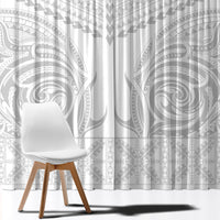 Niue White Sunday Window Curtain Aho Tapu Fanau Hiapo Pattern LT14 - Polynesian Pride