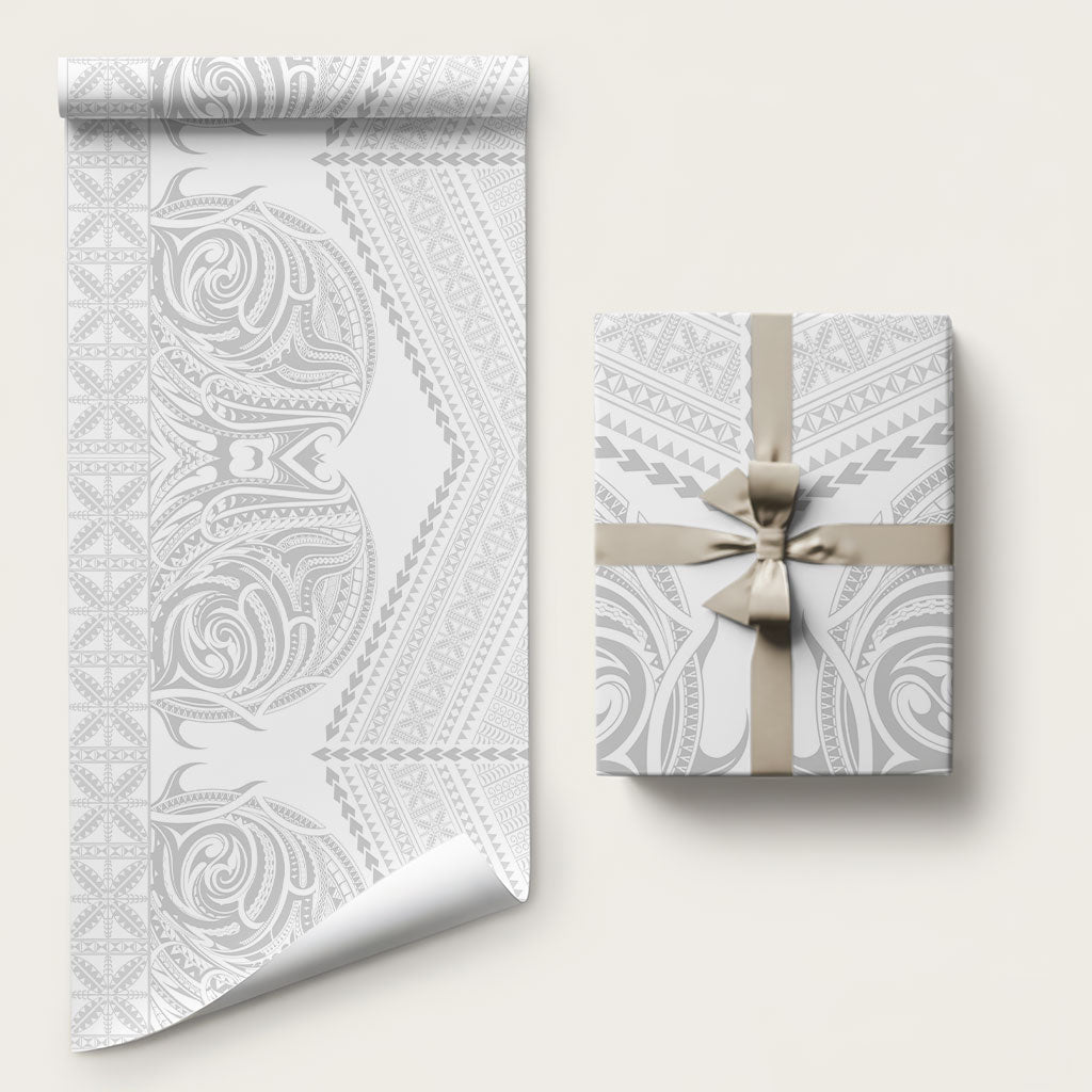 Niue White Sunday Wrapping Paper Aho Tapu Fanau Hiapo Pattern LT14 58" × 23" White - Polynesian Pride