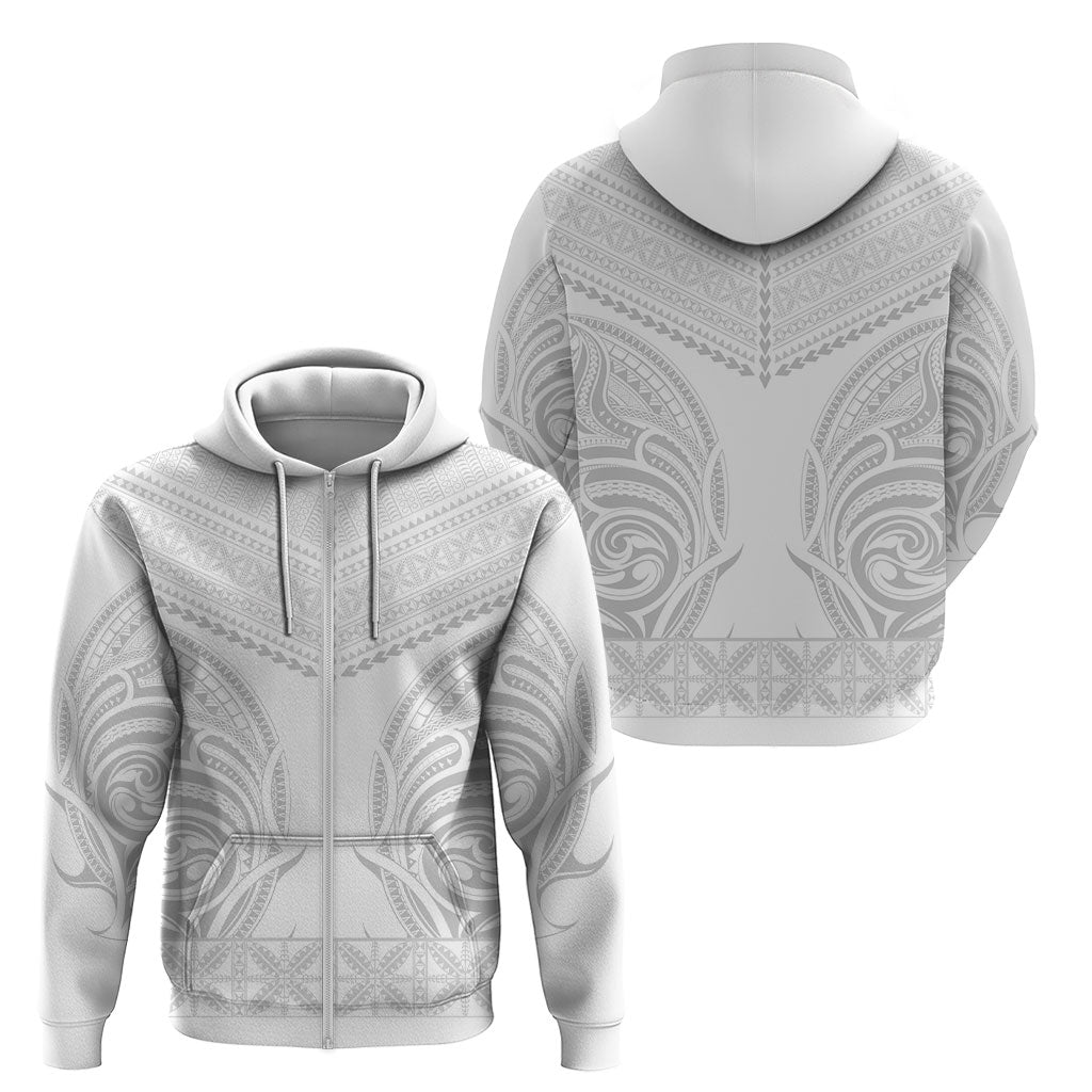 Niue White Sunday Zip Hoodie Aho Tapu Fanau Hiapo Pattern LT14 - Polynesian Pride