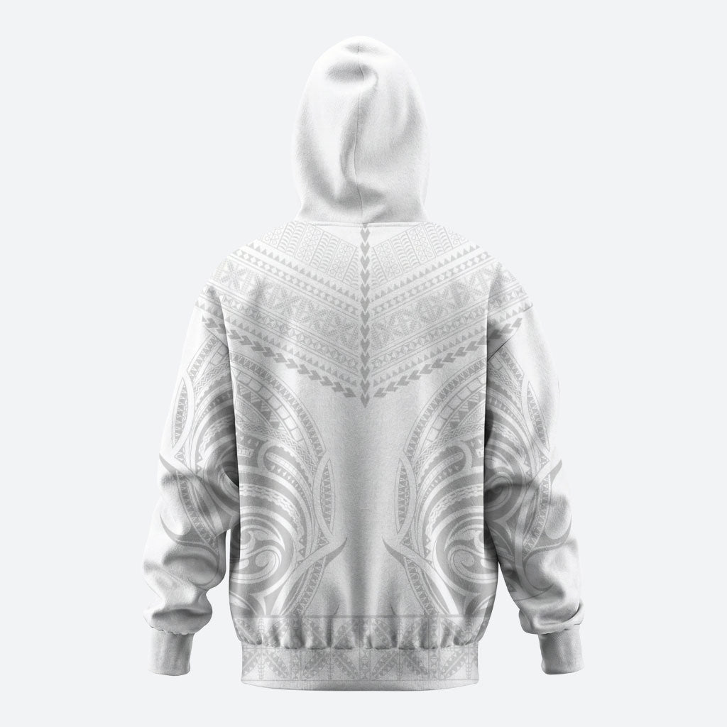 Niue White Sunday Zip Hoodie Aho Tapu Fanau Hiapo Pattern LT14 - Polynesian Pride