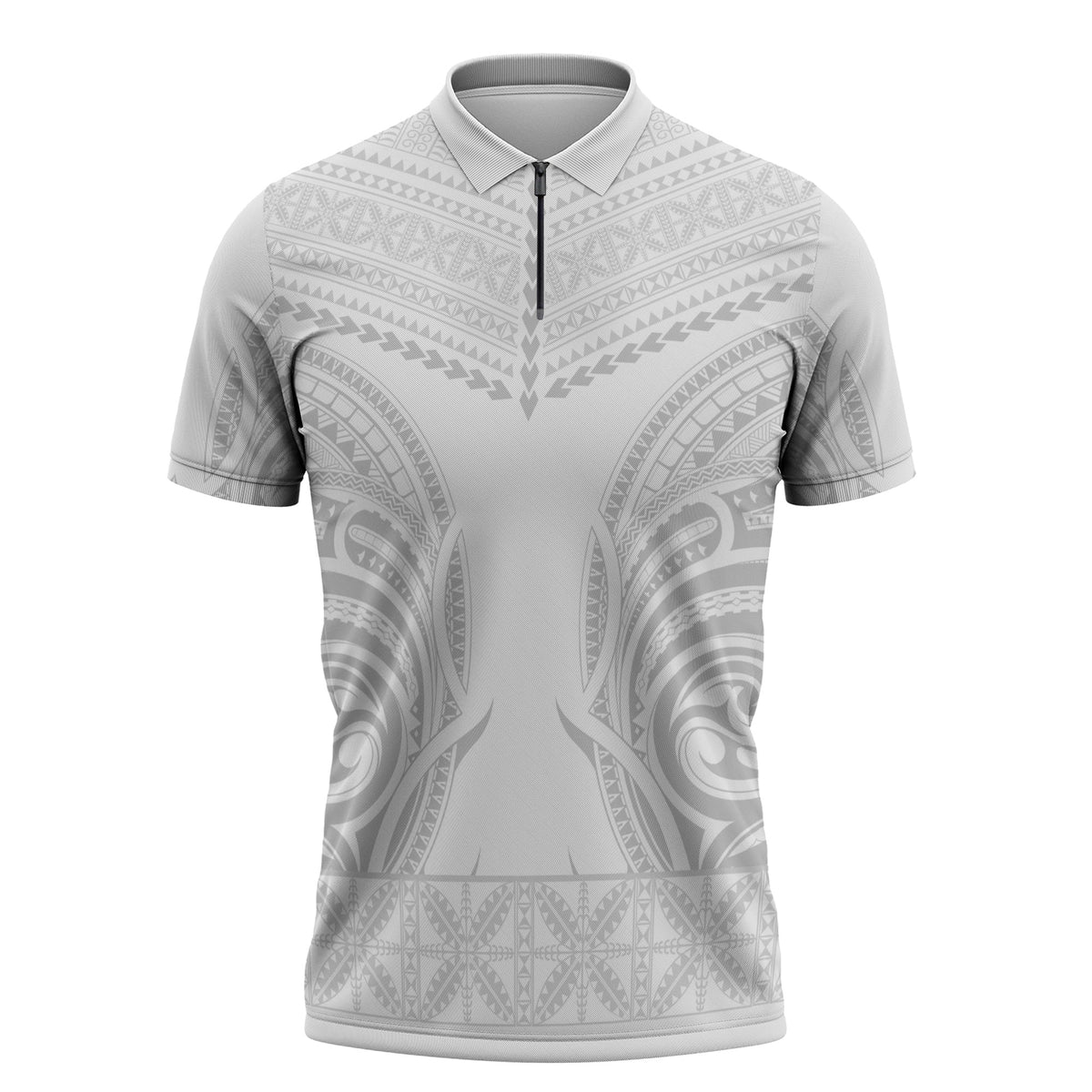 Niue White Sunday Zipper Polo Shirt Aho Tapu Fanau Hiapo Pattern LT14 White - Polynesian Pride