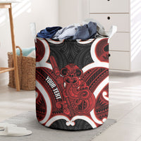 Whero Aotearoa Atua Tumatauenga Personalised Laundry Basket Maori God Of War Tiki With Taiaha LT14 Red - Polynesian Pride