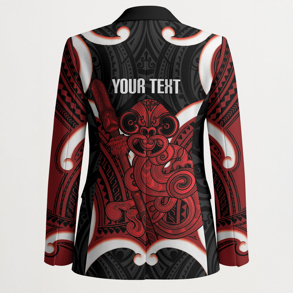 Whero Aotearoa Atua Tumatauenga Personalised Blazer Maori God Of War Tiki With Taiaha LT14 - Polynesian Pride